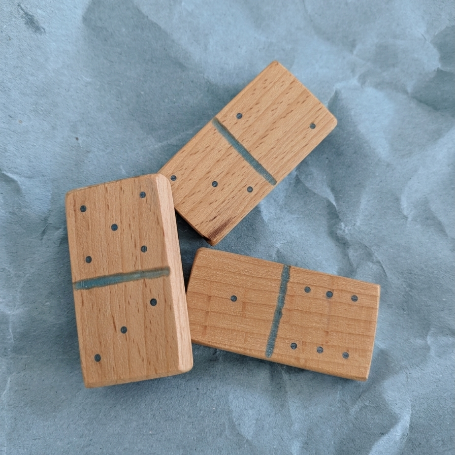 Dominó de madera de haya y resina hecho a mano por Siete Maderas en su taller de Málaga.