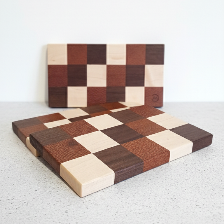 Tablas de Servir Mosaico de Siete Maderas hechas de forma artesanal con tres tipos de maderas diferentes. Colección Historia.