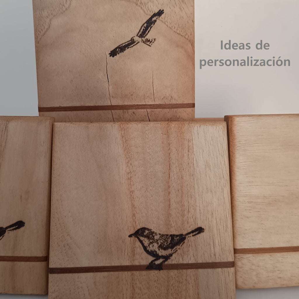 Posavasos Luz personalizable con grabado láser. Elige tu diseño. Un regalo original en madera de paulownia y bambú.